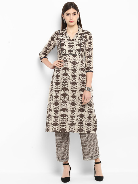 

MBE Women Brown & Beige Printed Kurta with Trousers