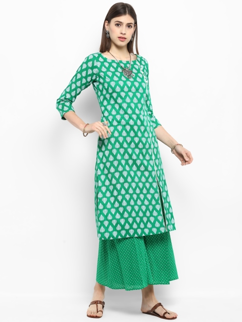 

MBE Women Green Printed Kurta with Palazzos