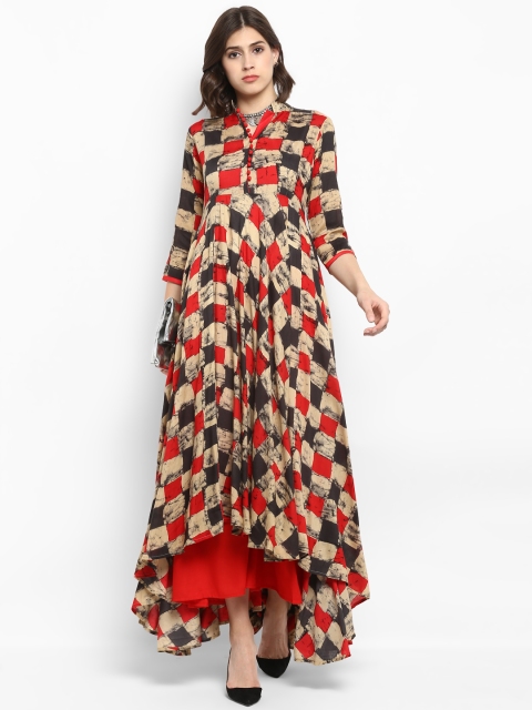 

MBE Women Red & Beige Printed Kurta with Palazzos