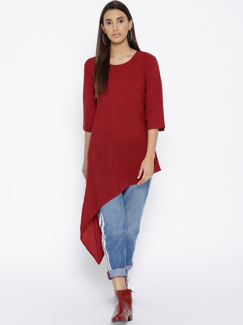 

Cottinfab Women Maroon Solid Longline A-Line Top