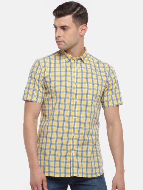 

Spiritus by pantaloons Men Yellow & Blue Regular Fit Checked Casual Shirt