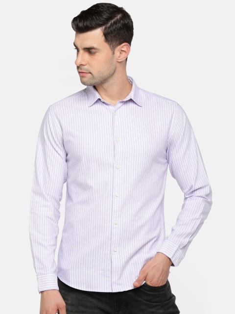 

Spiritus by pantaloons Men Lavender & White Regular Fit Striped Casual Shirt