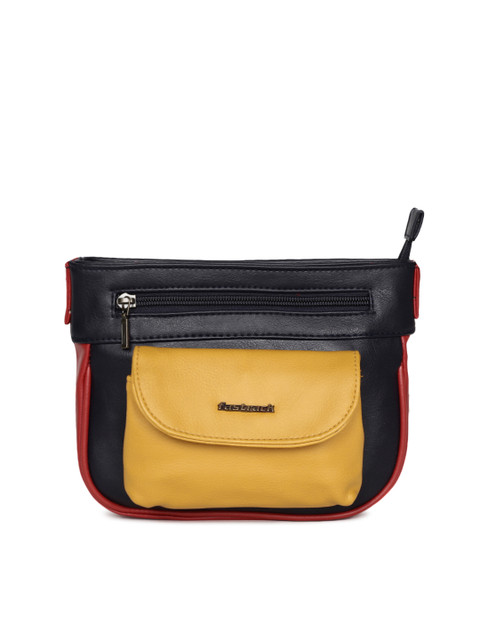 

Fastrack Navy Blue & Yellow Colourblocked Sling Bag