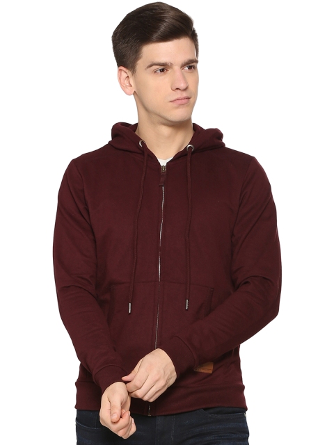 

People Men Maroon Solid Hooded Sweatshirt