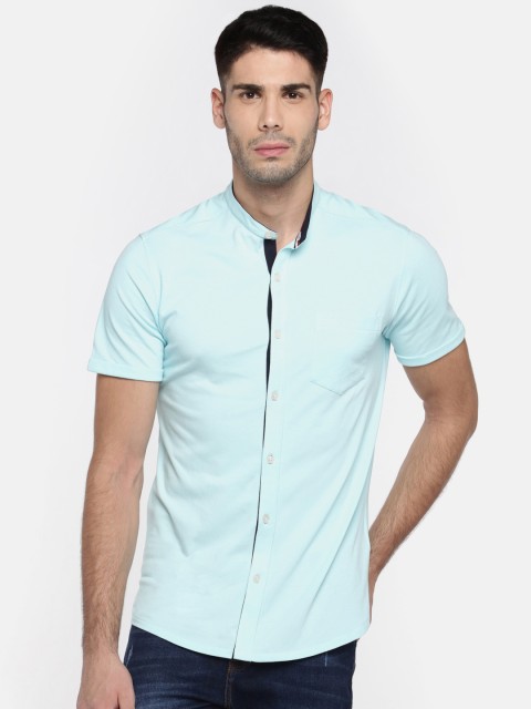 

BYFORD by Pantaloons Men Blue Solid Mandarin Collar T-shirt