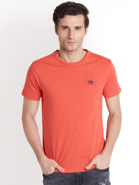 

Urban Ranger by pantaloons Men Coral Solid Round Neck T-shirt