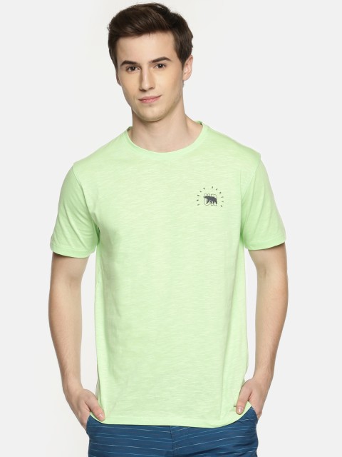 

Urban Ranger by pantaloons Men Green Self Design Round Neck T-shirt