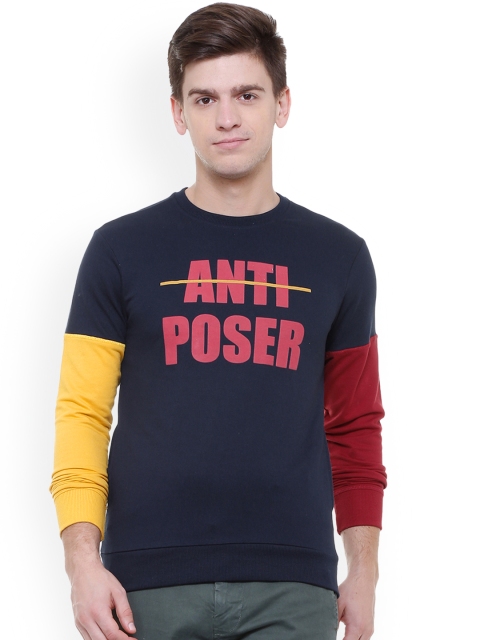 

People Men Navy Blue Solid Round Neck T-shirt