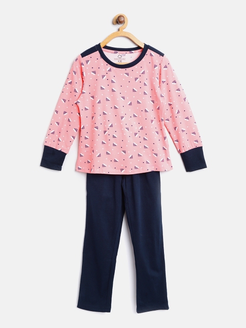 

Sweet Dreams Girls Peach-Coloured & Navy Blue Printed Night suit