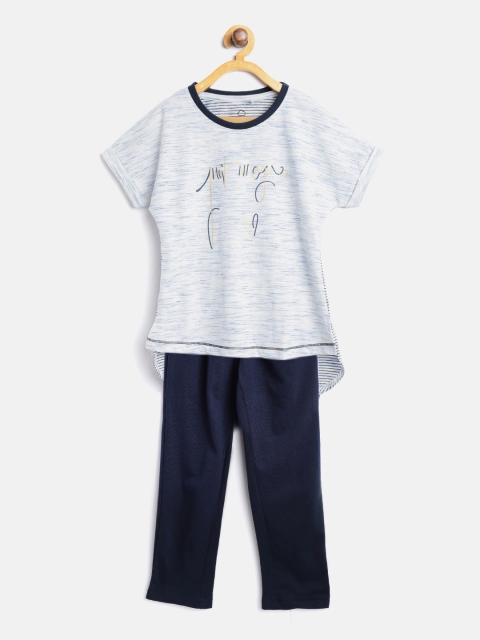 

Sweet Dreams Girls Navy Blue & Off-White Solid Night suit 635378