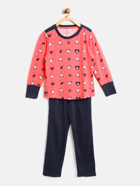 

Sweet Dreams Girls Red & Navy Blue Printed Night suit