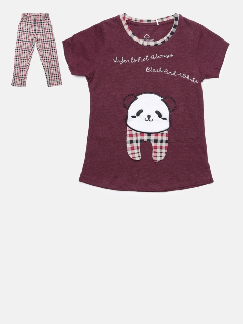 

Sweet Dreams Girls Burgundy Solid Night suit