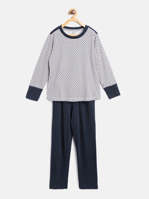 

Sweet Dreams Girls Navy Blue & White Printed Night suit