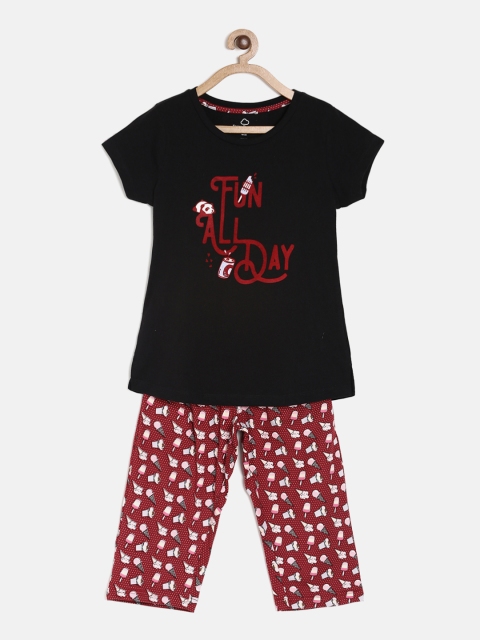 

Sweet Dreams Girls Black & Red Printed Night suit 633578