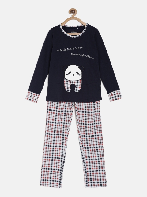 

Sweet Dreams Girls Navy Blue & White Printed Night suit