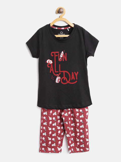 

Sweet Dreams Girls Black & Red Printed Night suit 633578