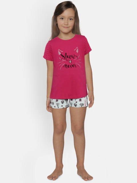 

Sweet Dreams Girls Pink & Green Printed Night suit