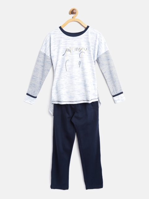 

Sweet Dreams Girls Navy Blue & Off-White Striped Night suit