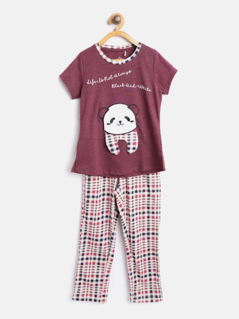 

Sweet Dreams Girls Burgundy Printed Night suit 621878