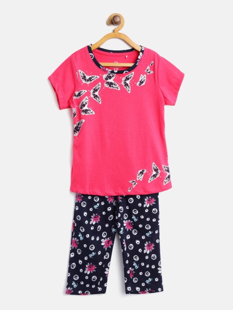 

Sweet Dreams Girls Pink & Navy Blue Printed Night suit 633178