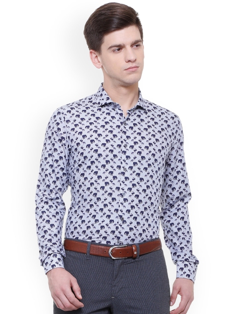 

SIMON CARTER LONDON Men Blue & White Slim Fit Printed Casual Shirt