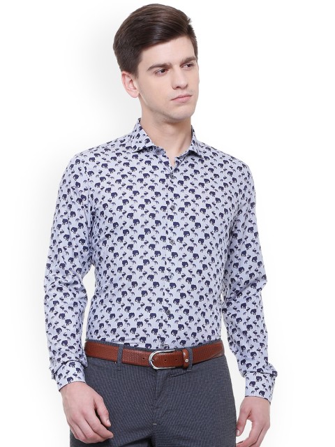 

SIMON CARTER LONDON Men Blue & White Slim Fit Printed Casual Shirt