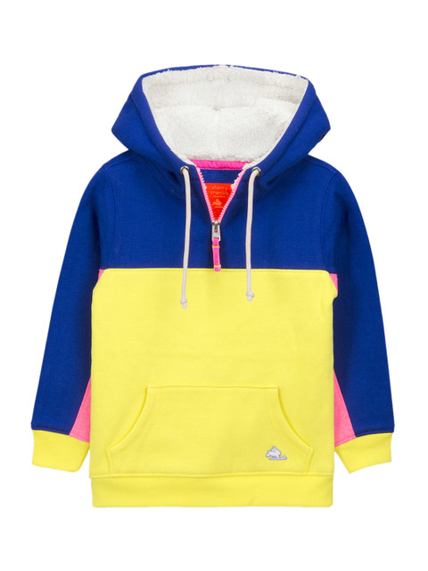 

Cherry Crumble Kids Blue & Yellow Colourblocked Hooded Sweatshirt