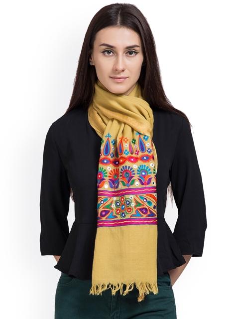

SHINGORA Women Yellow Embroidered Stole