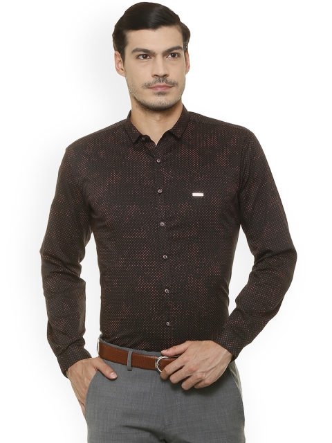 

V Dot Men Maroon & Black Slim Fit Printed Formal Shirt