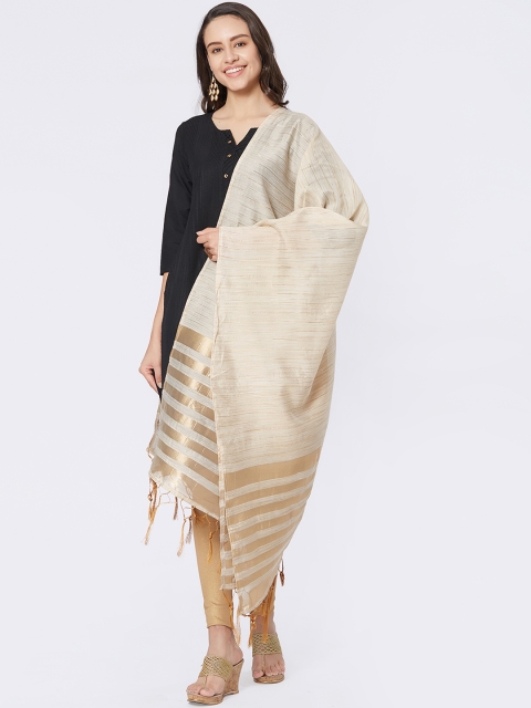 

Faserz Beige & Golden Striped Pure Cotton Dupatta