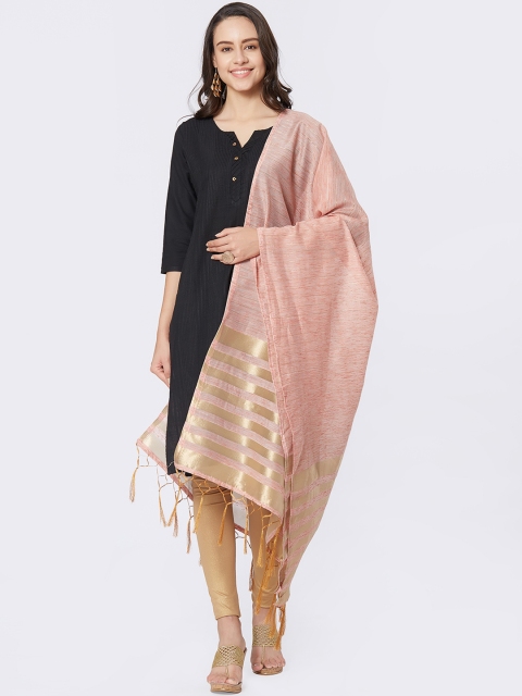 

Faserz Peach-Coloured & Golden Striped Pure Cotton Dupatta