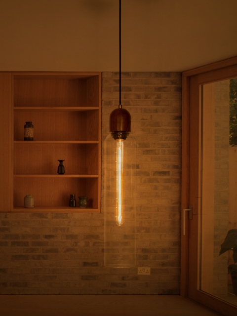 

Fos Lighting Modern Long Borosilicate Wood Hanging, Brown