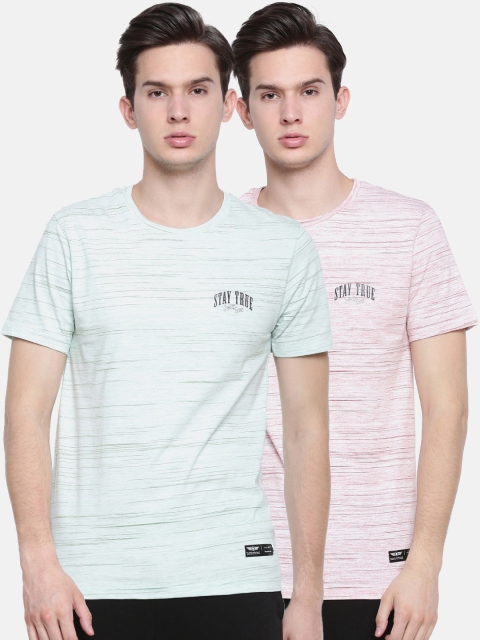 

Force NXT Men Pink Self Design Round Neck Pack of 2 T-shirt