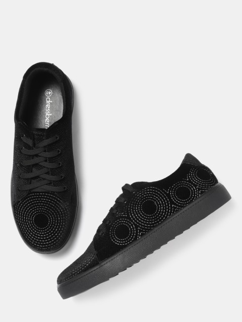

DressBerry Women Black Woven Design Velvet Finish Sneakers