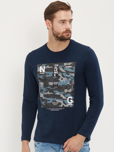 

NEXGEN CLUB Men Navy Blue Printed Round Neck T-shirt