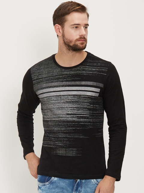

NEXGEN CLUB Men Black Striped Round Neck T-shirt