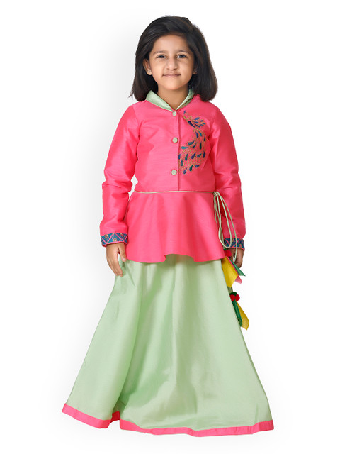 

LilPicks Pink & Green Ready to Wear Lehenga with Blouse