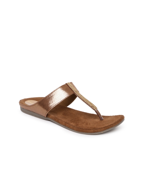 

Melange by Lifestyle Women Antique Gold-Toned Solid T-Strap Flats
