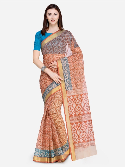

Saree Swarg Beige & Rust Cotton Blend Printed Saree