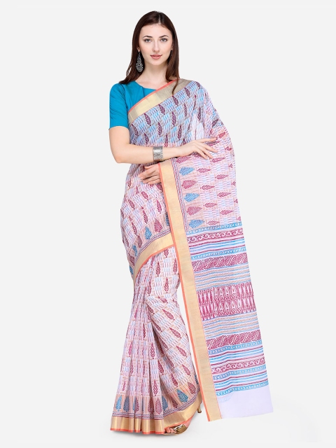 

Saree Swarg Off-White & Pink Cotton Blend Printed Saree
