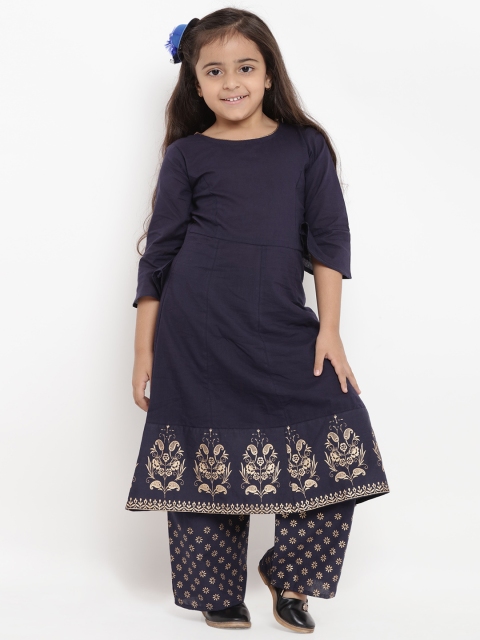 

Bitiya by Bhama Girls Navy Blue Printed Kurti with Palazzos