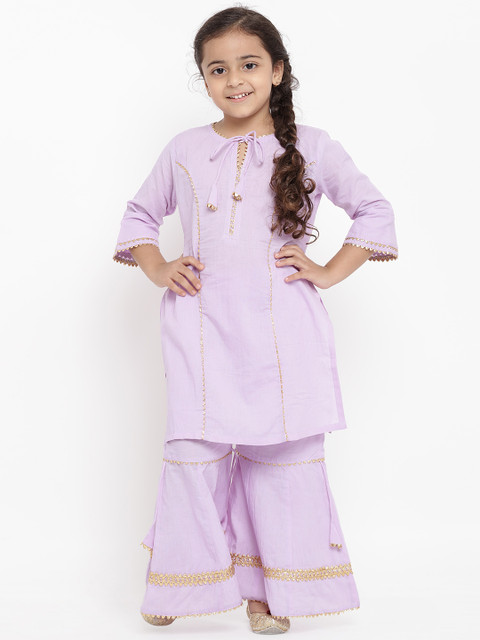 

Bitiya by Bhama Girls Lavender Solid Kurta with Sharara