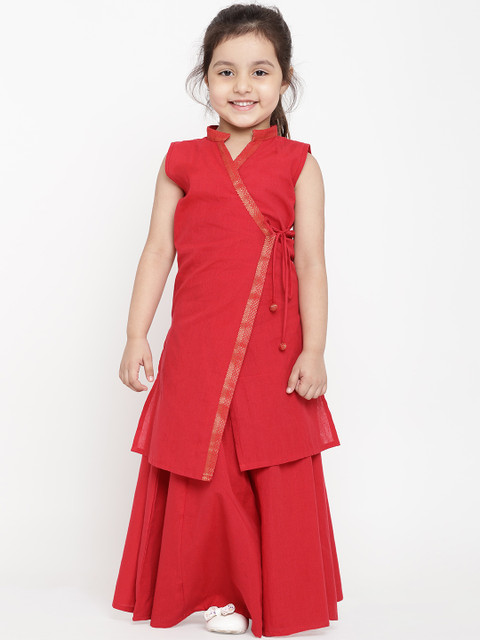 

Bitiya by Bhama Girls Red Solid Kurti with Palazzos