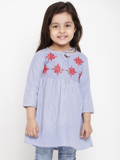 

Bitiya by Bhama Girls Blue Striped A-Line Top