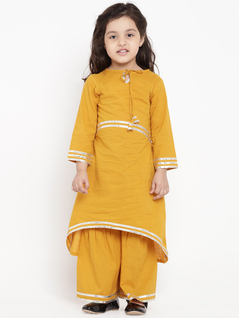 

Bitiya by Bhama Girls Mustard Yellow Solid Kurti with Palazzos