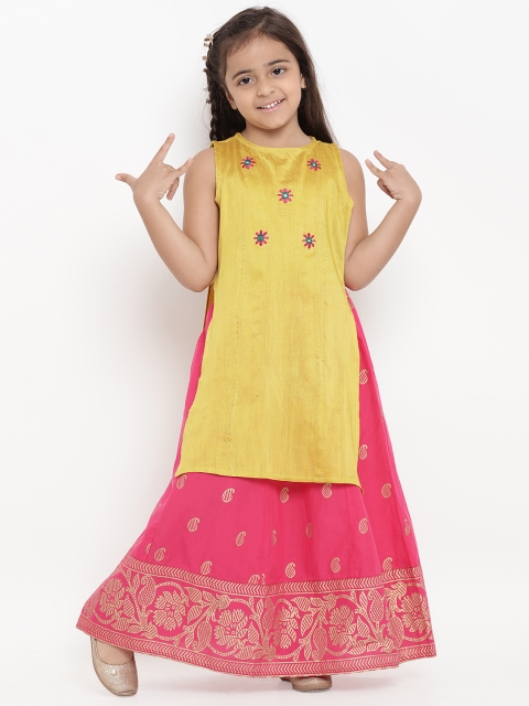 

Bitiya by Bhama Girls Yellow & Pink Embroidered Kurta with Skirt