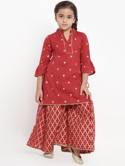 

Bitiya by Bhama Girls Maroon Printed Kurti with Palazzos