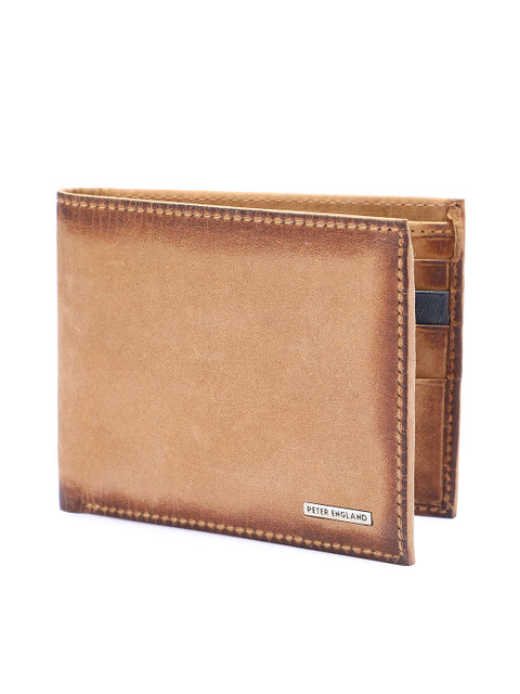 

Peter England Men Tan Brown Solid Two Fold Leather Wallet