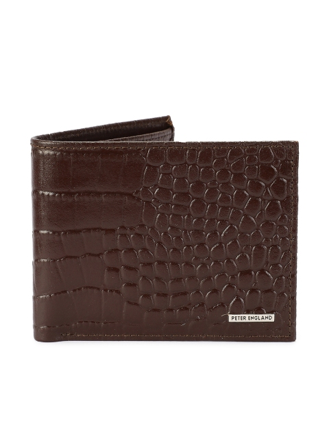 

Peter England Men Brown Textured Two Fold Leather Wallet