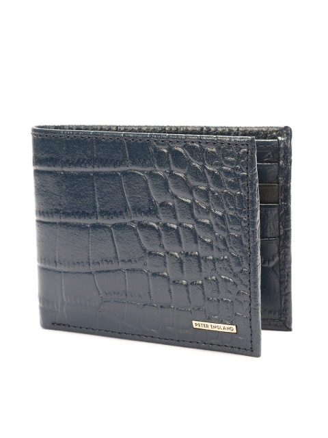 

Peter England Men Blue Textured Two Fold Leather Wallet